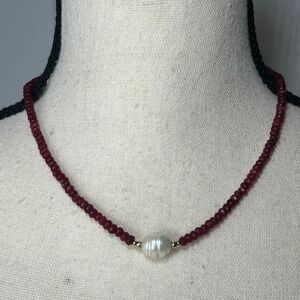 Ruby Baroque Pearl Beaded Necklace Gemstone Jewelry Elegant Statement‎